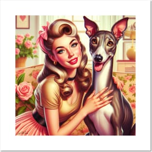 Greyhound Dog and Beautiful Woman Vintage Retro Posters and Art